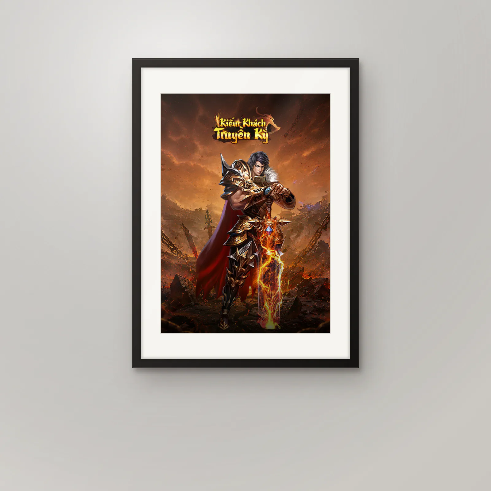 Mẫu poster Kiếm Khách Truyền Kỳ đặt trong khung trên tường