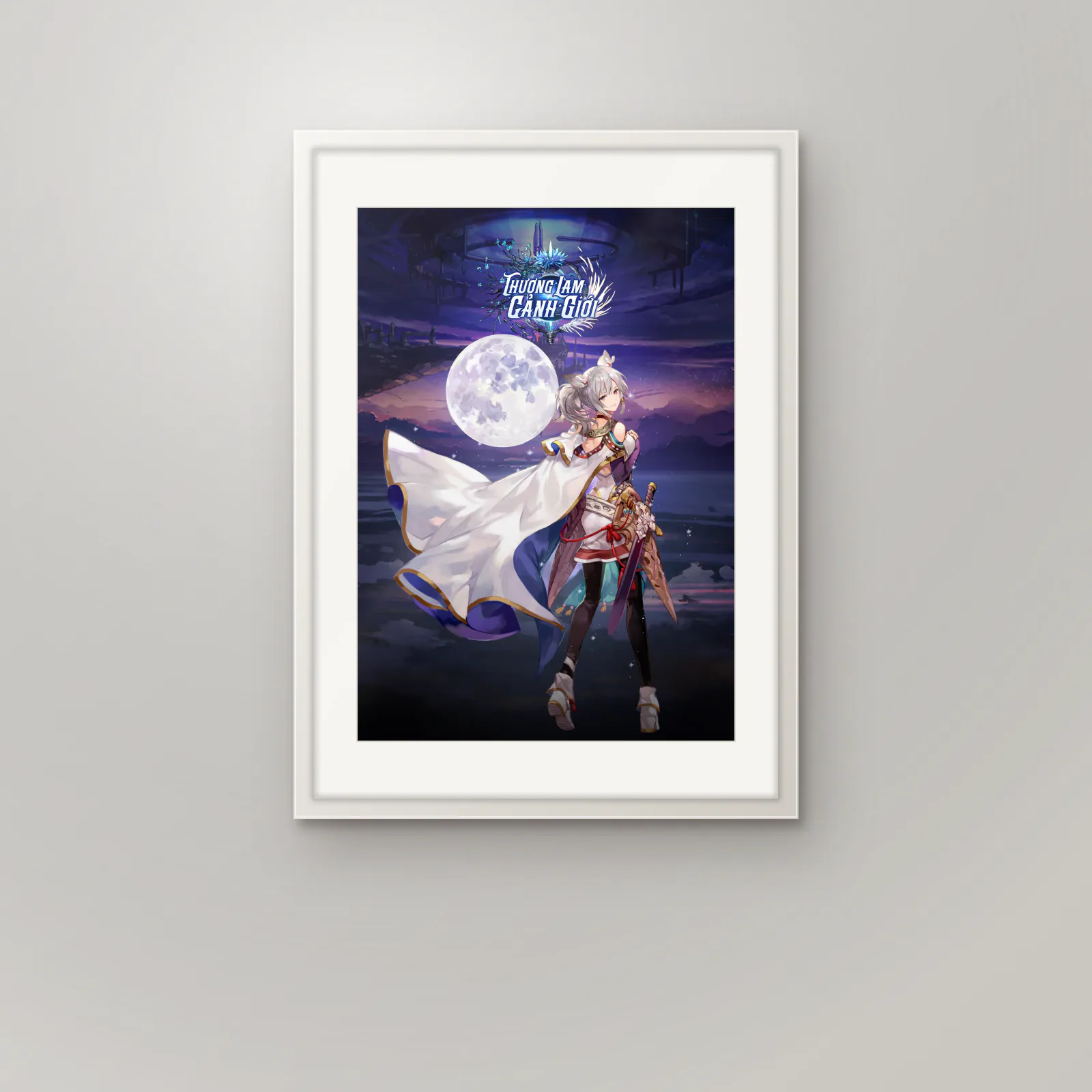 Mẫu poster Thương Lam Cảnh Giới đặt trong khung trên tường